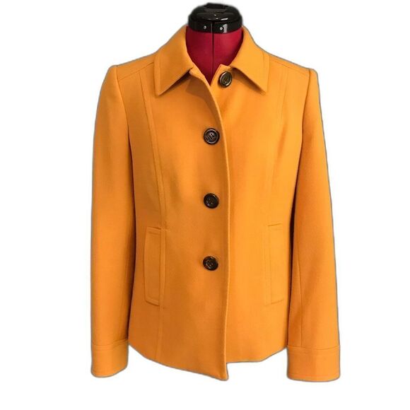 Kasper Blazer Women's Size 6 Gold/Yellow Pointed Collar Pockets Button Front - Picture 1 of 7